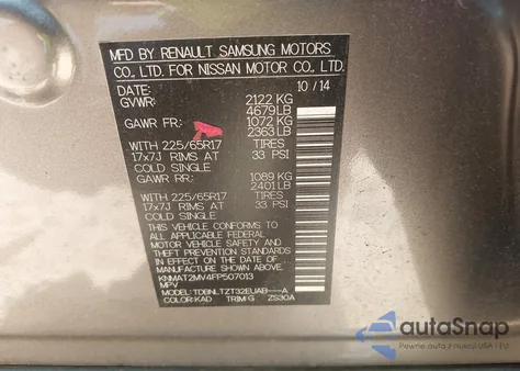 2015 Nissan Rogue Sv z USA, uszkodzony, nr VIN KNMAT2MV4FP507013